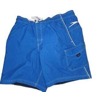 Speedo Swim Trunks SZ LG Blue Elastic Waistband